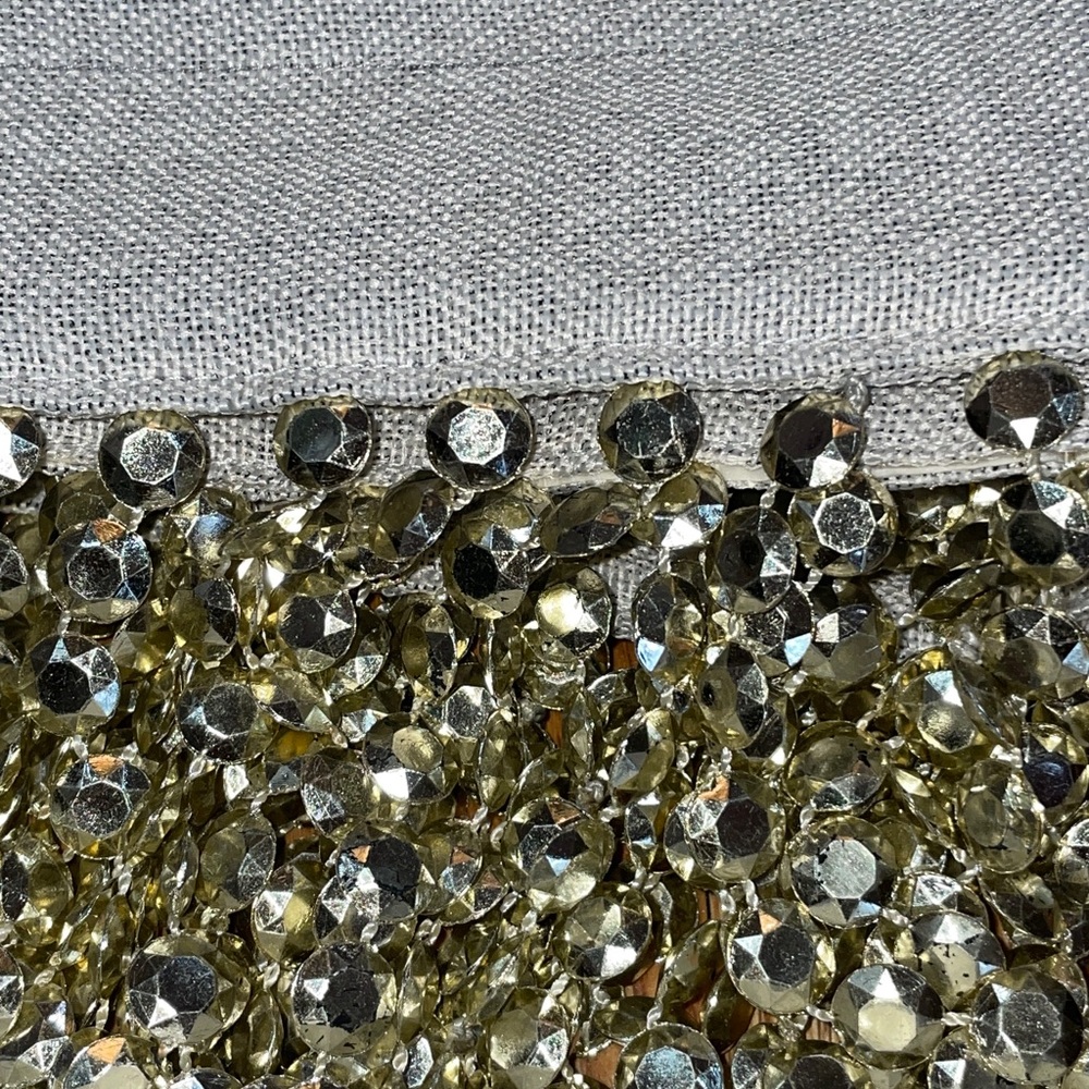 NEW Beaded Valance Swag "Luna" Gold Diamonds 42" x 20" | Taupe Fabric Top - Picture 2 of 7